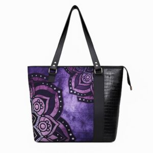 Purple Patterned Side Leather Large Tote