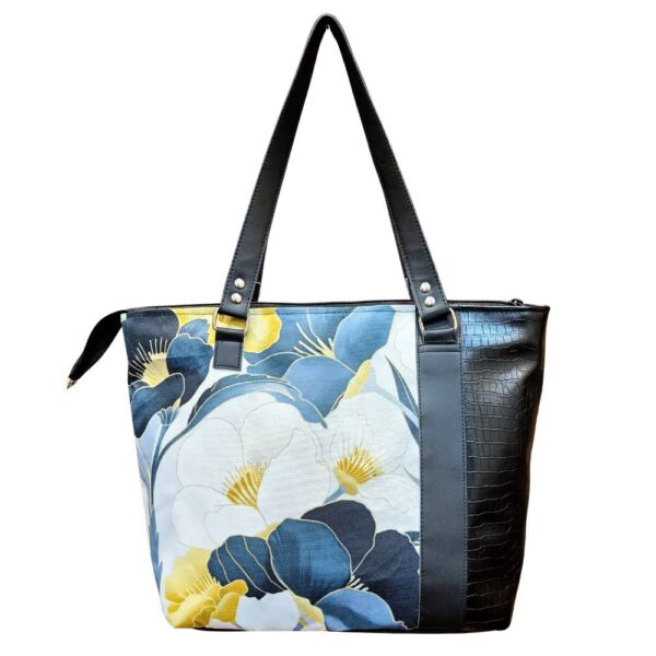 Large Side Leather Floral Tote