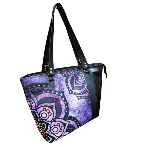 Purple Patterned Side Leather Large Tote - Image 2