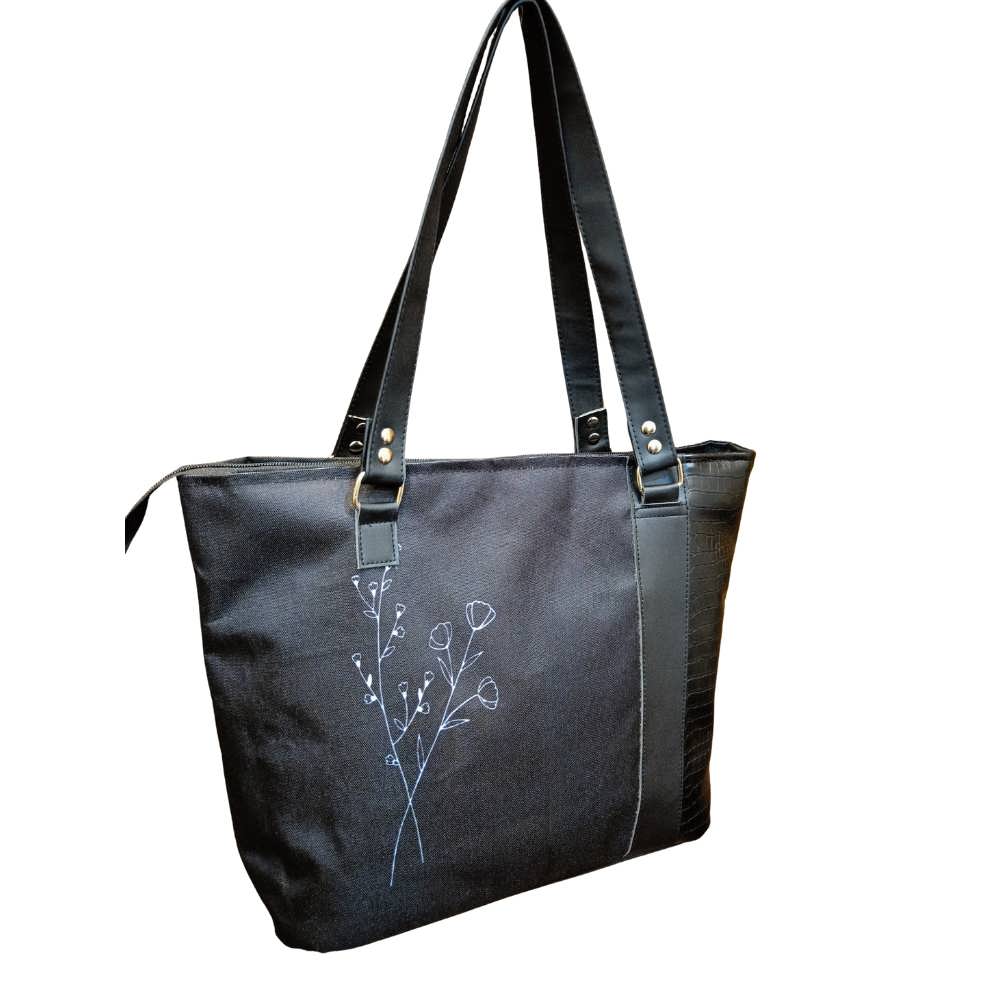 Black Minimal Side Leather Large Tote