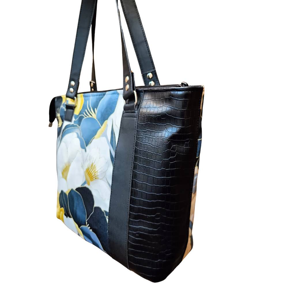 Large Side Leather Floral Tote