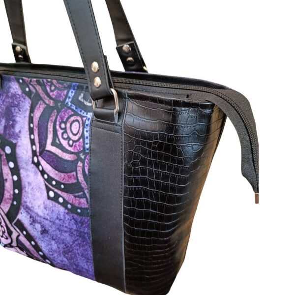 Purple Patterned Side Leather Large Tote - Image 3