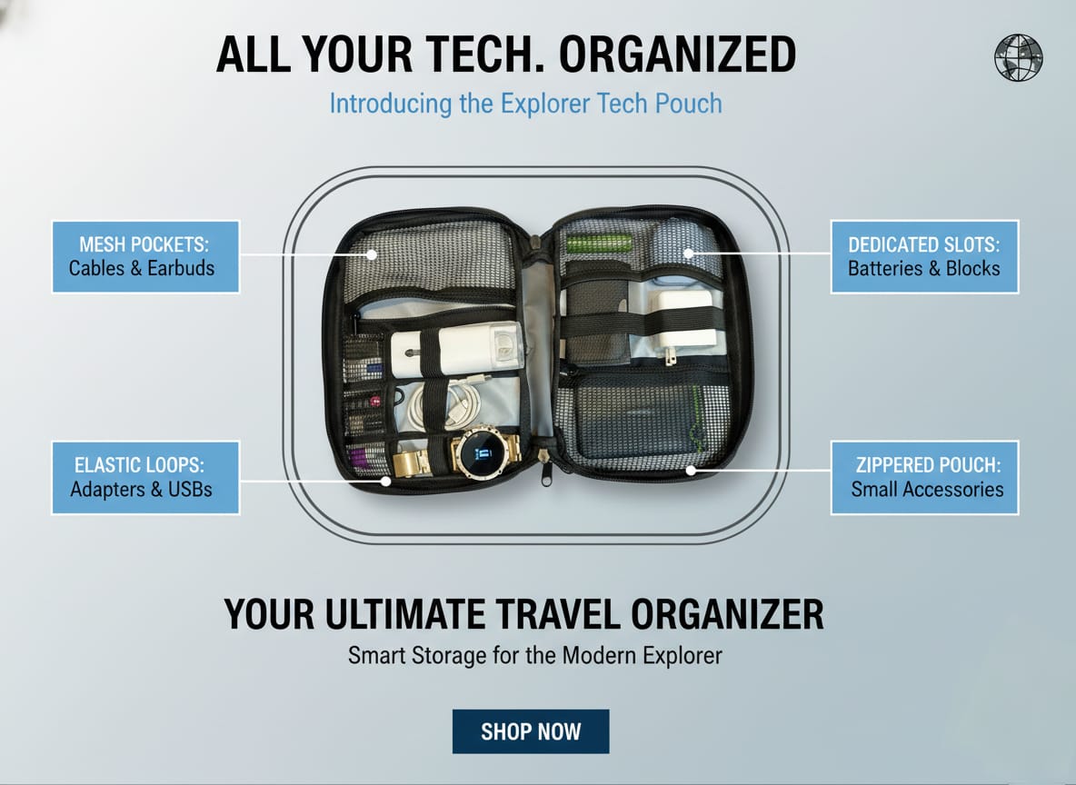 Large Waterproof Tech Organizer Pouch (Maroon) - Image 3